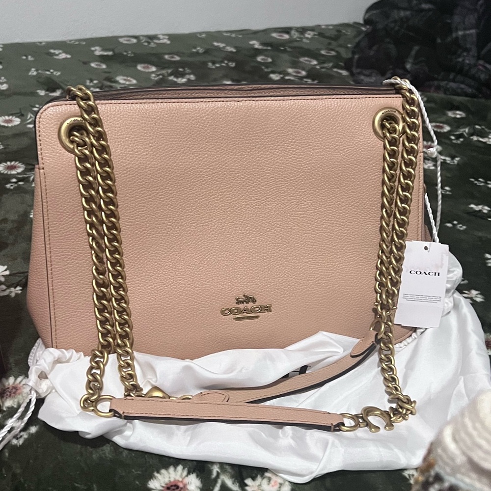 Coach Blush Leather Shoulder Bag with Gold Chain